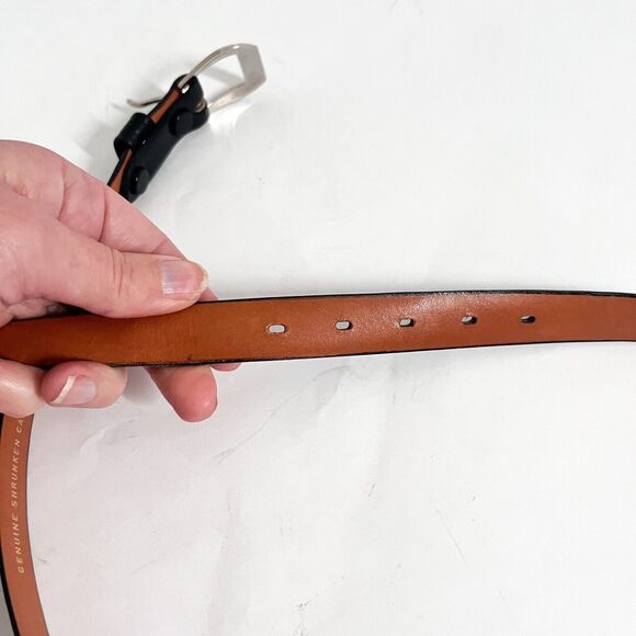 Genuine Shrunken Calf Leather Belt Women Size 32 Black Silver Slim Skinny - Picture 4 of 6